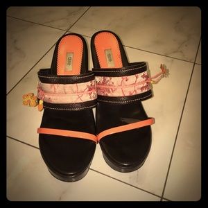 Prada vintage leather wedge sandals